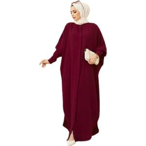 image:imageIDOPIP Muslim Dresses for Women Long Sleeve Islamic Ramadan Abaya Dubai Kaftan Robe Loose Casual Modest Arabic Prayer ClothesWine Red