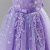 image:imageIDOPIP Sequin Flower Girl Lace Dress for Kids Wedding Pageant Party Formal Long Gown Princess First Communion Tulle DressesPurple Sequin Butterfly Lace
