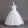 image:imageIDOPIP Flower Girl Lace Dress for Kids Wedding Bridesmaid Pageant Party Formal Long Gown Princess 1st Communion Tulle DressesWhite  Lace