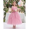 image:imageIDOPIP Flower Girl Sequin Butterfly Dress for Kids Wedding Pageant Party Long Gown Princess Birthday Handkerchief Tulle DressDusty Pink