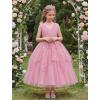 image:imageIDOPIP Flower Girl Sequin Butterfly Dress for Kids Wedding Pageant Party Long Gown Princess Birthday Handkerchief Tulle DressDusty Pink
