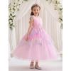 image:imageIDOPIP Flower Girl Sequin Butterfly Dress for Kids Wedding Pageant Party Long Gown Princess Birthday Handkerchief Tulle DressPink Pastel