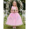 image:imageIDOPIP Flower Girl Sequin Butterfly Dress for Kids Wedding Pageant Party Long Gown Princess Birthday Handkerchief Tulle DressPink Pastel