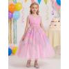 image:imageIDOPIP Flower Girl Sequin Butterfly Dress for Kids Wedding Pageant Party Long Gown Princess Birthday Handkerchief Tulle DressPink Pastel