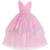 image:imageIDOPIP Flower Girl Sequin Butterfly Dress for Kids Wedding Pageant Party Long Gown Princess Birthday Handkerchief Tulle DressPink Pastel