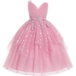 image:imageIDOPIP Flower Girl Sequin Butterfly Dress for Kids Wedding Pageant Party Long Gown Princess Birthday Handkerchief Tulle DressDusty Pink