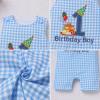 image:imageIDOPIP Baby Boy 1st Birthday Outfit Embroidery Plaid Striped Romper Sleeveless Jumpsuit Summer Overalls Cake Smash PhotoshootBlue Plaid Cake