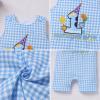 image:imageIDOPIP Baby Boy 1st Birthday Outfit Embroidery Plaid Striped Romper Sleeveless Jumpsuit Summer Overalls Cake Smash PhotoshootBlue Plaid Dog