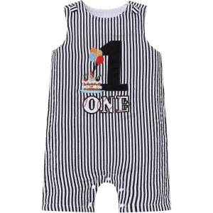 image:imageIDOPIP Baby Boy 1st Birthday Outfit Embroidery Plaid Striped Romper Sleeveless Jumpsuit Summer Overalls Cake Smash PhotoshootBlack Striped Cake