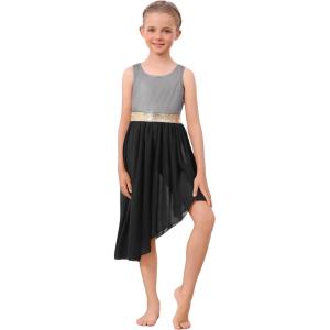 image:imageIDOPIP Praise Dance Overlay for Girls Metallic Sequin Praise Dance Dress Asymmetrical Worship Tunic Liturgical Dancewear 310Black