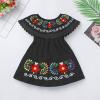 image:imageIDOPIP Toddler Baby Girls Mexican Dress Embroidered Floral Off Shoulder Dresses Summer Ruffle Kids Birthday Party DressesBlack  Off Shoulder