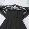 image:imageIDOPIP Toddler Baby Girls Mexican Dress Embroidered Floral Off Shoulder Dresses Summer Ruffle Kids Birthday Party DressesBlack  Off Shoulder