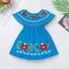 image:imageIDOPIP Toddler Baby Girls Mexican Dress Embroidered Floral Off Shoulder Dresses Summer Ruffle Kids Birthday Party DressesBlue  Off Shoulder