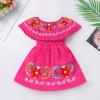 image:imageIDOPIP Toddler Baby Girls Mexican Dress Embroidered Floral Off Shoulder Dresses Summer Ruffle Kids Birthday Party DressesHot Pink  Off Shoulder