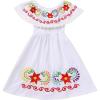 image:imageIDOPIP Toddler Baby Girls Mexican Dress Embroidered Floral Off Shoulder Dresses Summer Ruffle Kids Birthday Party DressesWhite