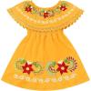 image:imageIDOPIP Toddler Baby Girls Mexican Dress Embroidered Floral Off Shoulder Dresses Summer Ruffle Kids Birthday Party DressesYellow