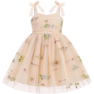 image:imageIDOPIP Baby Girl Tutu Dress Summer Sleeveless Backless Princess Birthday Party Dresses Toddler Pageant Smocked Tulle SundressApricot Floral
