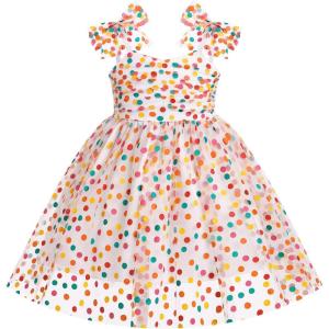 image:imageIDOPIP Baby Girl Tutu Dress Summer Sleeveless Backless Princess Birthday Party Dresses Toddler Pageant Smocked Tulle SundressColorful Dots