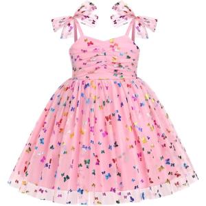 image:imageIDOPIP Baby Girl Tutu Dress Summer Sleeveless Backless Princess Birthday Party Dresses Toddler Pageant Smocked Tulle SundressPink Butterfly