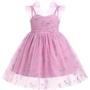 image:imageIDOPIP Baby Girl Tutu Dress Summer Sleeveless Backless Princess Birthday Party Dresses Toddler Pageant Smocked Tulle SundressPink Butterfly Shiny
