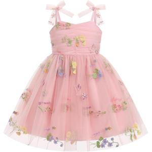 image:imageIDOPIP Baby Girl Tutu Dress Summer Sleeveless Backless Princess Birthday Party Dresses Toddler Pageant Smocked Tulle SundressPink Floral