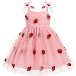 image:imageIDOPIP Baby Girl Tutu Dress Summer Sleeveless Backless Princess Birthday Party Dresses Toddler Pageant Smocked Tulle SundressPink Strawberry