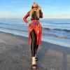image:imageIDOPIP Muslim Burkini Swimsuit for Womens One Piece Swimsuit with Beach Skirt Cover up Sarong  Pants Set 3PCS Bathing SuitOrange