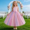 image:imageIDOPIP Butterfly Flower Girl VBackless Bow Dress for Kids Wedding Pageant Party Long Gown Communion Birthday Tulle DressesPink  Sequin Star