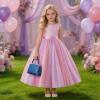 image:imageIDOPIP Butterfly Flower Girl VBackless Bow Dress for Kids Wedding Pageant Party Long Gown Communion Birthday Tulle DressesPink  Sequin Star