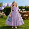 image:imageIDOPIP Butterfly Flower Girl VBackless Bow Dress for Kids Wedding Pageant Party Long Gown Communion Birthday Tulle DressesPurple  Gradient