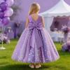 image:imageIDOPIP Butterfly Flower Girl VBackless Bow Dress for Kids Wedding Pageant Party Long Gown Communion Birthday Tulle DressesPurple  Gradient