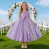 image:imageIDOPIP Butterfly Flower Girl VBackless Bow Dress for Kids Wedding Pageant Party Long Gown Communion Birthday Tulle DressesPurple  Gradient