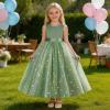 image:imageIDOPIP Butterfly Flower Girl VBackless Bow Dress for Kids Wedding Pageant Party Long Gown Communion Birthday Tulle DressesSage Green
