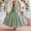 image:imageIDOPIP Butterfly Flower Girl VBackless Bow Dress for Kids Wedding Pageant Party Long Gown Communion Birthday Tulle DressesSage Green