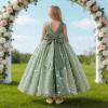 image:imageIDOPIP Butterfly Flower Girl VBackless Bow Dress for Kids Wedding Pageant Party Long Gown Communion Birthday Tulle DressesSage Green
