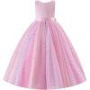 image:imageIDOPIP Butterfly Flower Girl VBackless Bow Dress for Kids Wedding Pageant Party Long Gown Communion Birthday Tulle DressesPink  Sequin Star