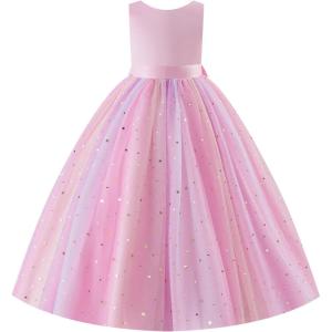 image:imageIDOPIP Butterfly Flower Girl VBackless Bow Dress for Kids Wedding Pageant Party Long Gown Communion Birthday Tulle DressesPink  Sequin Star