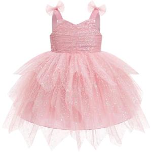 image:imageIDOPIP Toddler Baby Girls Sequin Bowknot Tutu Dress Smocked Princess Birthday Party Dresses Pageant Wedding Tulle Gown 16TPink
