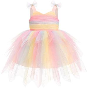 image:imageIDOPIP Toddler Baby Girls Sequin Bowknot Tutu Dress Smocked Princess Birthday Party Dresses Pageant Wedding Tulle Gown 16TRainbow Pink