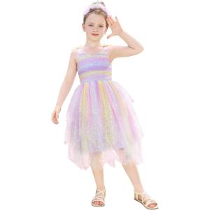 image:imageIDOPIP Toddler Baby Girls Sequin Bowknot Tutu Dress Smocked Princess Birthday Party Dresses Pageant Wedding Tulle Gown 16TRainbow Purple