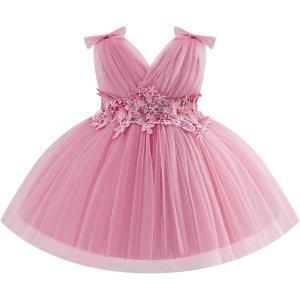 image:imageIDOPIP Toddler Baby Girls Shiny Butterfly Tutu Dress Princess Birthday Party Pageant Flower Girl Wedding VBackless DressesDusty Pink  Butterfly