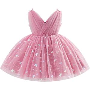 image:imageIDOPIP Toddler Baby Girls Shiny Butterfly Tutu Dress Princess Birthday Party Pageant Flower Girl Wedding VBackless DressesDusty Pink