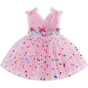 image:imageIDOPIP Toddler Baby Girls Shiny Butterfly Tutu Dress Princess Birthday Party Pageant Flower Girl Wedding VBackless DressesPink  Polka Dot
