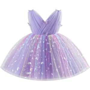 image:imageIDOPIP Toddler Baby Girls Shiny Butterfly Tutu Dress Princess Birthday Party Pageant Flower Girl Wedding VBackless DressesPurple  Gradient