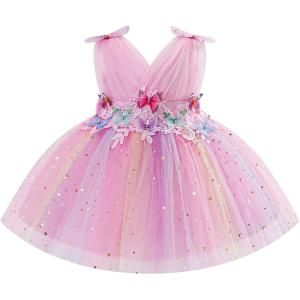 image:imageIDOPIP Toddler Baby Girls Shiny Butterfly Tutu Dress Princess Birthday Party Pageant Flower Girl Wedding VBackless DressesRainbow Pink  Star