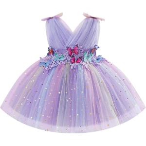 image:imageIDOPIP Toddler Baby Girls Shiny Butterfly Tutu Dress Princess Birthday Party Pageant Flower Girl Wedding VBackless DressesRainbow Purple  Star
