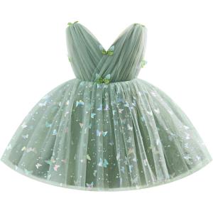 image:imageIDOPIP Toddler Baby Girls Shiny Butterfly Tutu Dress Princess Birthday Party Pageant Flower Girl Wedding VBackless DressesSage Green
