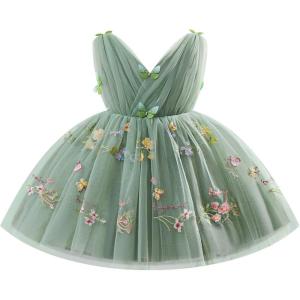 image:imageIDOPIP Toddler Baby Girls Shiny Butterfly Tutu Dress Princess Birthday Party Pageant Flower Girl Wedding VBackless DressesSage Green Floral