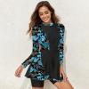 image:imageIDOPIP Womens Floral Print One Piece Swimsuit Swim Dress with Shorts Long Sleeve Surfing Rash Guard Two Piece Bathing SuitBlue