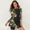 image:imageIDOPIP Womens Floral Print One Piece Swimsuit Swim Dress with Shorts Long Sleeve Surfing Rash Guard Two Piece Bathing SuitYellow